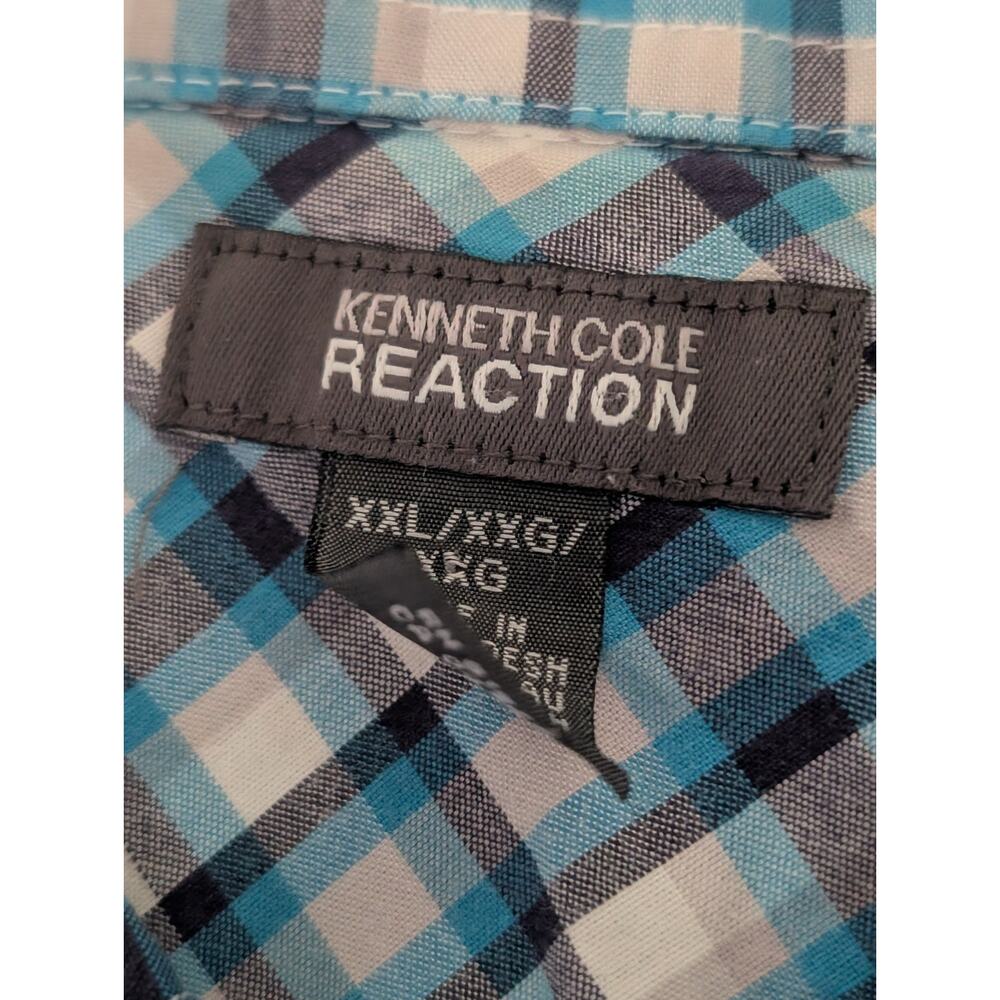 Kenneth Cole Reaction Mens Plaid Short Sleeve Snap Buttons Collared Shirt XXL - Picture 4 of 9